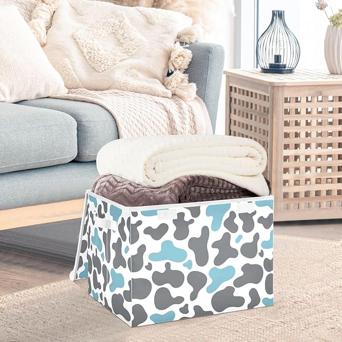 Milk Cow Print Lidded Home Storage Bins Closet Storage Bins Foldable Oxford Fabric Storage Box for Home Bedroom Closet Office (16.5x12.6x11.8 in)