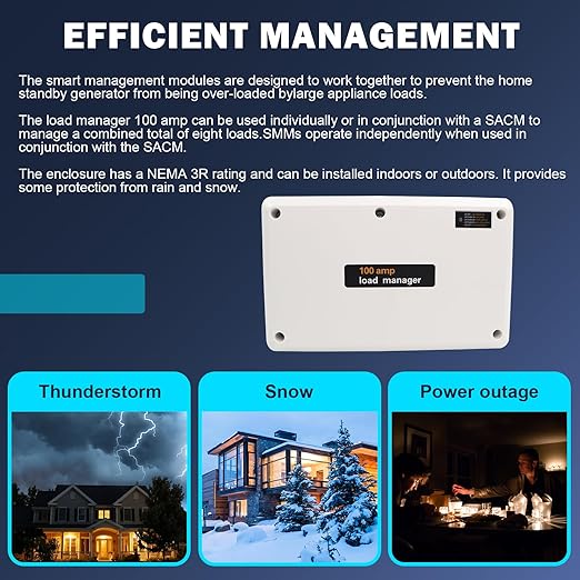 100 Amp Load Manager Compatible with Generac 7006 Smart Management Module Wireless Generator Protection Module with 8-Zone Control Real-Time LED Monitoring