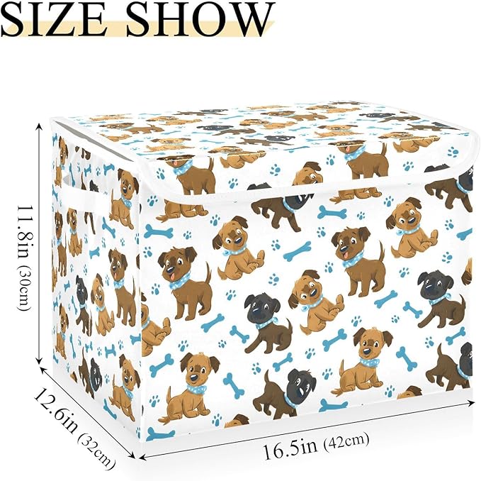 MNSRUU Containers Baskets with Lids Dog Bone Footprint Foldable Storage Bins Organizer with Lid Collapsible Storage Boxes for Home Bedroom Closet Office