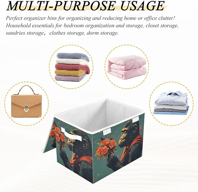 AIXIWAWA Lidded Storage Cube (Gorilla Valentine) Fabric Foldable Closet Bins with Flip Lid and Handles Organizer Basket Container 16.5 x 12.6 x 11.8 IN