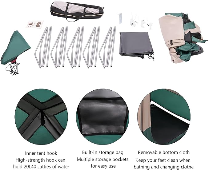 CNCEST Outdoor Shower TentCamping Privacy Shelter Dressing Changing Room Portable Toilet Tent for Hiking Sun Shelter Picnic Fishing (Green)