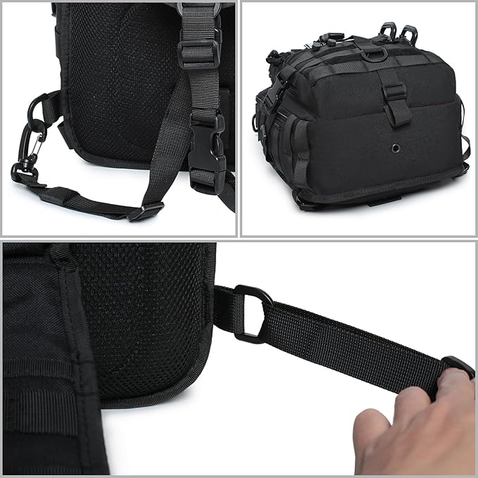 Tactical Sling Bag Backpack Military Rover Shoulder Sling Pack EDC Molle Range Bag Crossbody Chest Pack (Black)
