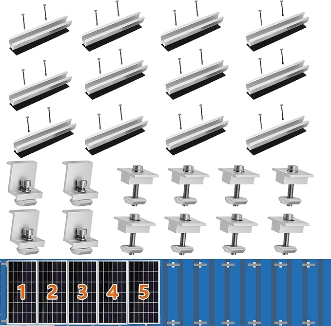 Solar Panel Bracket Kit 12 Pcs Aluminium Mounting Rail 120mm Solar Panel Mount 30mm/35mm Z-Bracket Set Center Clamps Solar Mounting Rail Connector for Metal Roof Tin Roof Flat Roof Sheet Roof