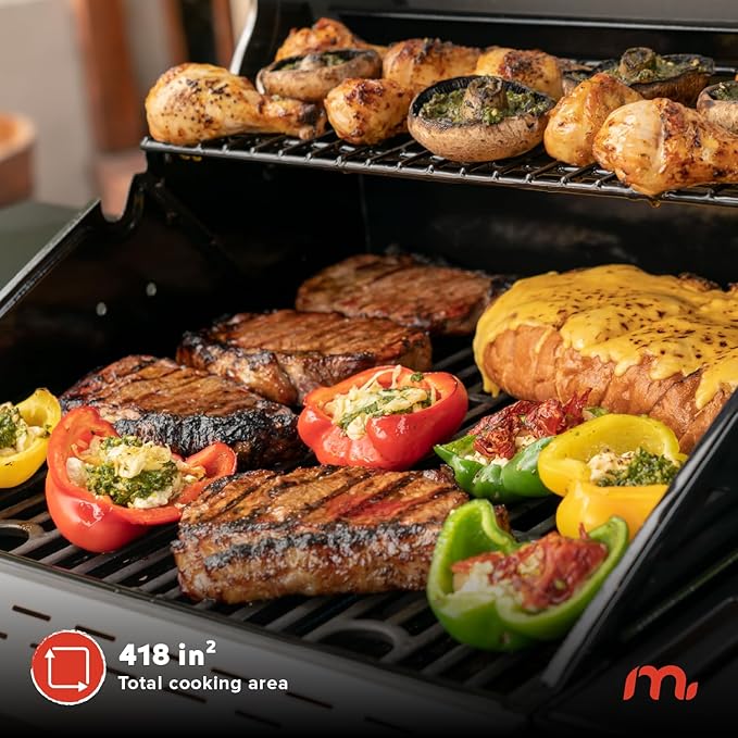 Megamaster Deluxe 2-Burner Gas Grill with Foldable Side Tables 418 SQ In Cooking Space 28000 BTUs Stainless Steel Lid Propane BBQ Grill for Outdoor Cooking Patios Backyards and More - 720-0864MA
