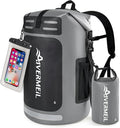Dry Bag Waterproof Backpack 35L for Men &amp Women Roll-Top Hiking Backpack with IPX8 Waterproof Phone Case &amp Detachable Mini Backpack for Kayaking Boating Cushioned Padded Back Grey
