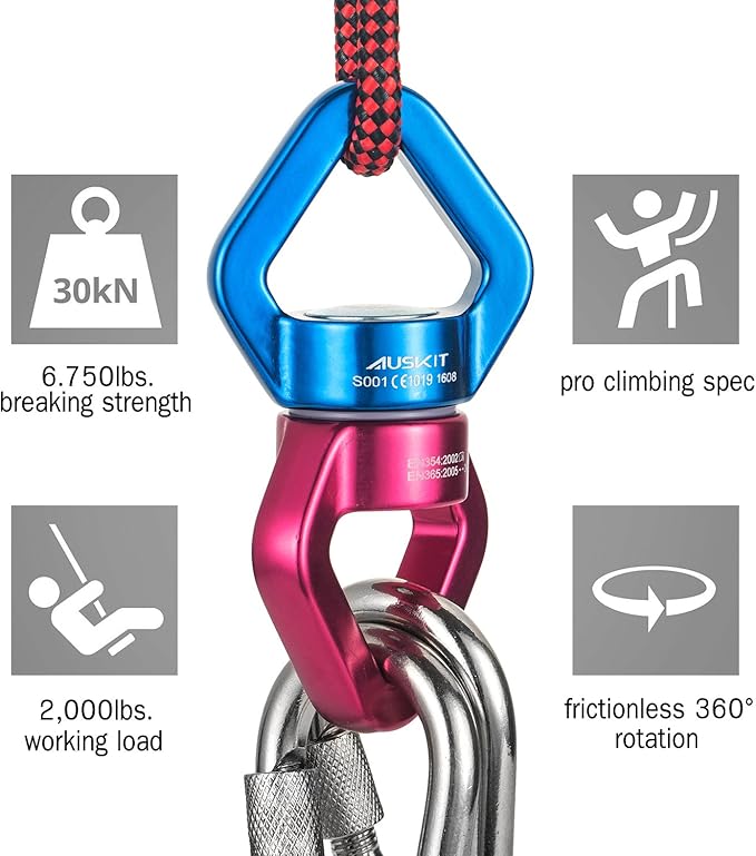 Blue Red Swing Swivel 30 KN Safest Rotational Device Hanging Accessory