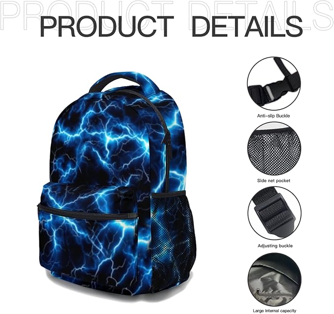 Boys Backpack Lightning Design School Backpack for Boys Student Bookbag Lightweight Large Capacity for Elementary Middle School Teen Boys Back to School Travel Daypack 17.32 x 12.59 Inch