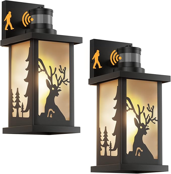 2 Packs Motion Sensor Outdoor Lights Exterior Wall Sconce Light Fixture Matte Black Porch Light Fixtures with Frosted Glass ShadeBlack Outdoor Wall Lantern for PorchDoorway(E26 Bulb Excluded)