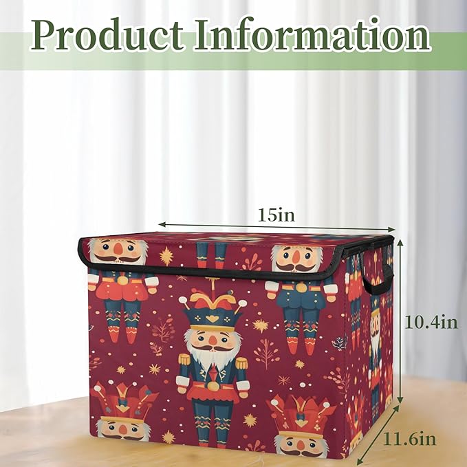 Nutcrackers Storage Basket with Lid Christmas Foldable Storage Box Fabric Storage Bins with Carrying Handles for Home Bedroom Closet Organization