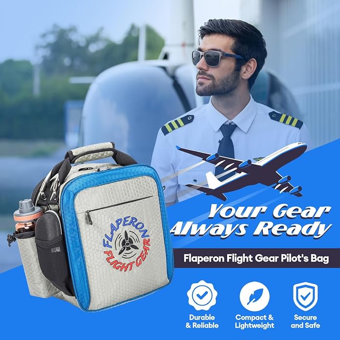 Pilot Flight Bag – Compact Aviation Headset &amp iPad/Tablet Bag with Multi-Pocket Storage Shoulder Strap Honeycomb Nylon (Gray/Blue)