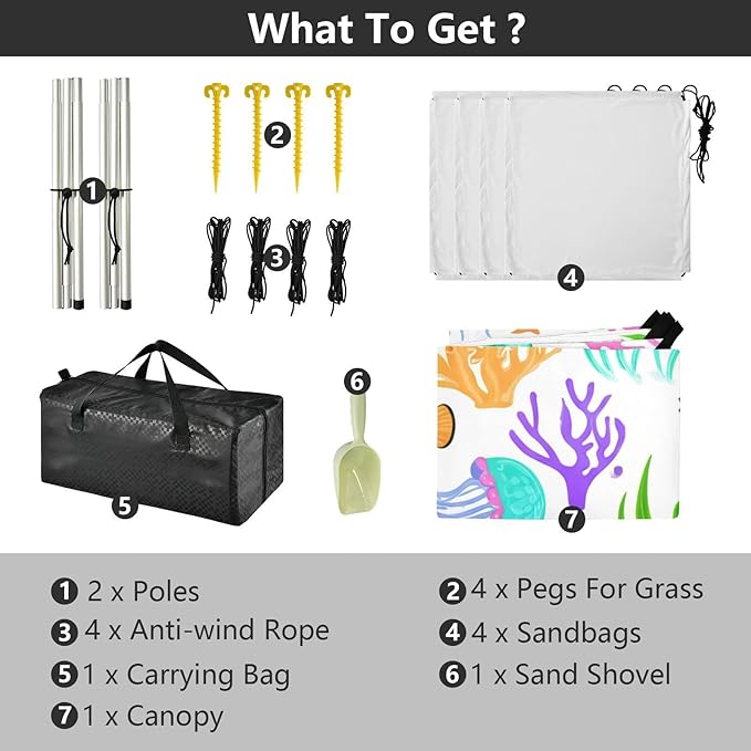 xigua Cute Turtles Beach Tent Sun Shelter with Carrying Bag - Silver Coated Oxford Fabric Beach Canopy for Beach Camping Fishing - Includes Windproof Ropes Sandbags &amp Stakes