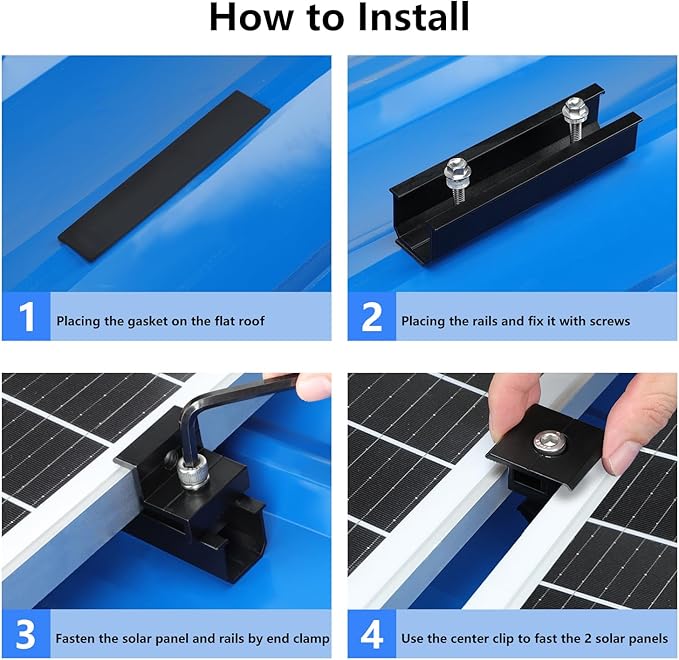 4 Set Solar Panel Roof Mounting Kit Aluminum Solar Panel Mounting Rails Bracket Foot for RV Ship Roof