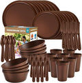 40 Piece Plastic Dinnerware Set for 8 with Cutlery Unbreakable Plates and Bowls Set Dishwasher &amp Microwave Safe Reusable Dish Set for Camping RV Outdoor Kitchen Apartment Dining Brown