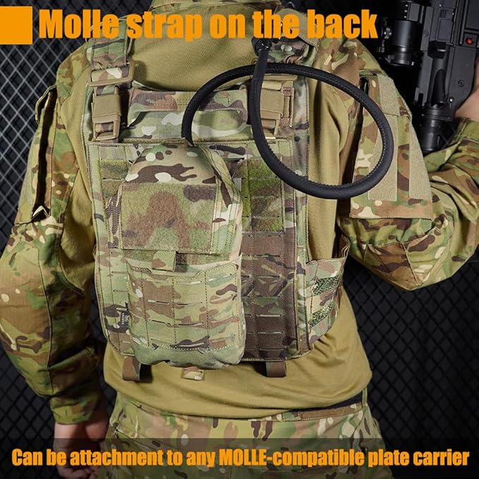 KRYDEX Tactical Molle Hydration Pouch with1.5L Inner Bladder - Low Profile Water Reservoir Bag for Molle Vest Backpack for Cycling Hiking Climbing Hunting