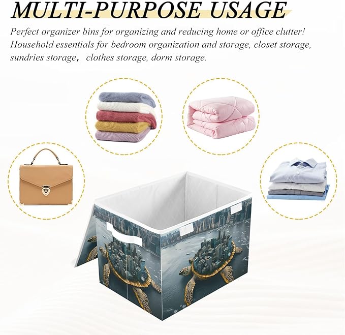 Storage Cube with Lid Surreal Sea Turtle Print 16.5×12.6×11.8 IN 1 Pack Collapsible Large Capacity Foldable Storage Basket Bin Organizer