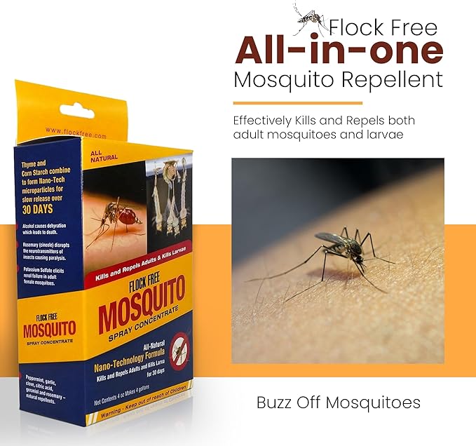 Natural Mosquito Control Spray Concentrate Repels Mosquitoes Ticks Fleas Flies Gnats and Chiggers Away. Makes up to 4 Gallons! (4oz Concentrate)