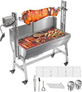 132LBS Rotisserie Grill with Hooded Cover 25W Motor BBQ Lamb Pig Grill Roaster Rotisserie 35 Stainless Steel Charcoal Grills for Camping Outdoor Barbecue