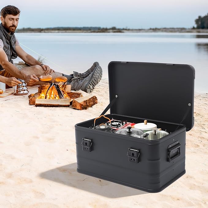Aluminum Camping Storage Box 13.21 Gal Metal Cargo Case Stackable Box Aluminum box for Logistics Storage Transportation Camping Outdoor Activities Military Purposes (Black 50L/13.21Gal)