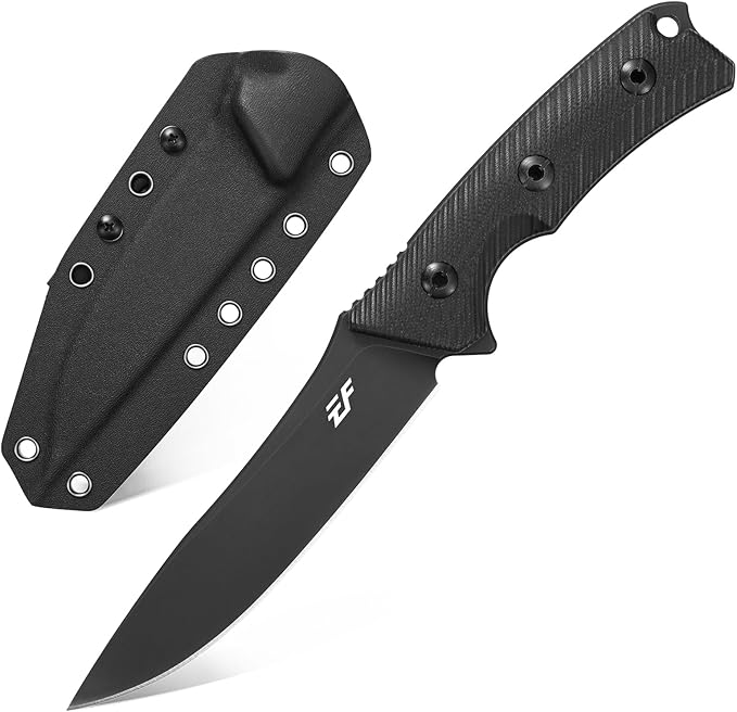 Eafengrow EF125 Fixed Blade Knife 14c28n Steel Blade Coated Black Titanium G10 Handle Scales Fixed Knifes for Outdoor Camping Hunting Survival EDC Tool Knives with Kydex Sheath(Black)