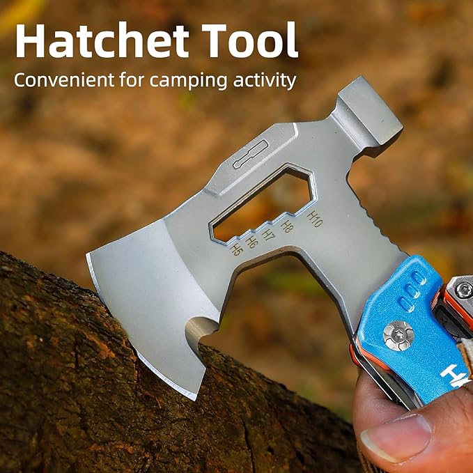HANSHI Camping Axe Multitool with YG10 Tungsten Steel Replaceable Wire Cutters for Gift17 in 1 Multi Tool with Spring-Action PliersKnifeScrewdriverFlint RobSafty Whistle with Nylon Sheath (Blue)
