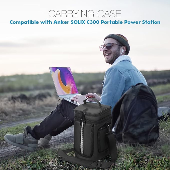 Travel Bag Compatible with Anker SOLIX C300 Padded Soft Case with Adjustable Shoulder Strap &amp Multi-Pocket Design Protective Storage Bag for Camping &amp Travel Charging Accessories