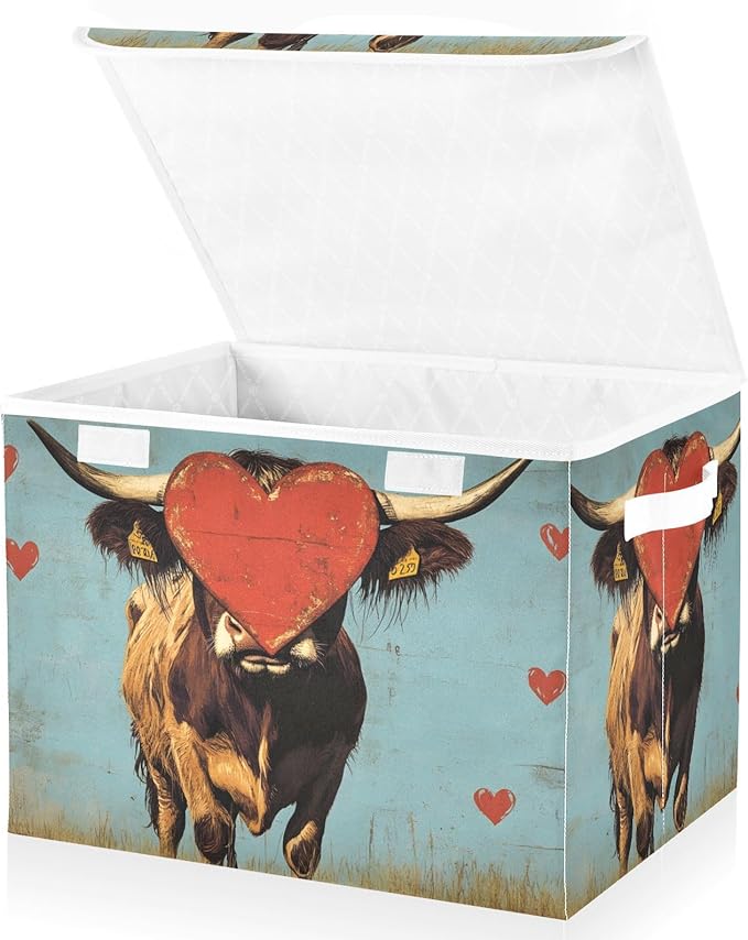 AIXIWAWA Lidded Storage Cube (Cattle Heart) Fabric Foldable Closet Bins with Flip Lid and Handles Organizer Basket Container 16.5 x 12.6 x 11.8 IN