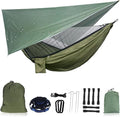 NewDoar Camping Hammock with Mosquito Net and Rain Fly TarpPortable Single Nylon Parachute Hammock Rainfly SetTree Straps Swing Hammock Bed for Outdoor Backpacking Backyard Hiking(ArmyGreen)