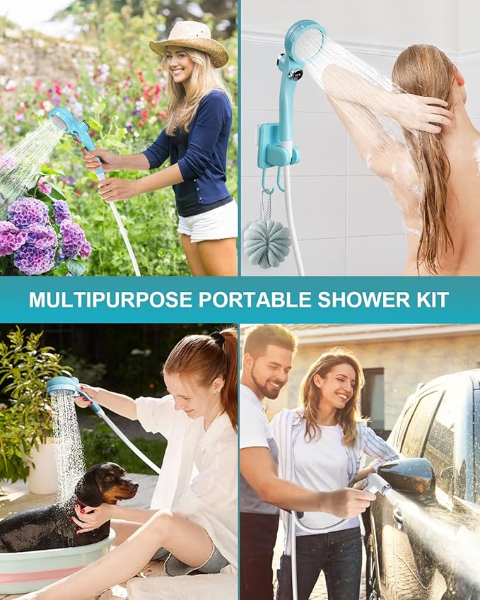 AUTOPkio Portable Camping Shower - Outdoor Camp Shower with Showerhead Sprayer &amp Rechargeable Battery Pump for Camping Travel Hiking Car Washing Pet Bath