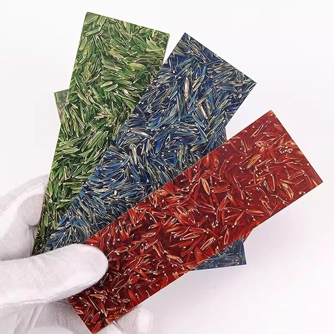 DIY Knife Handle Blank Material 2pcs Grain Shell Resin Carved Decorative Board(Red135x40x8mm)