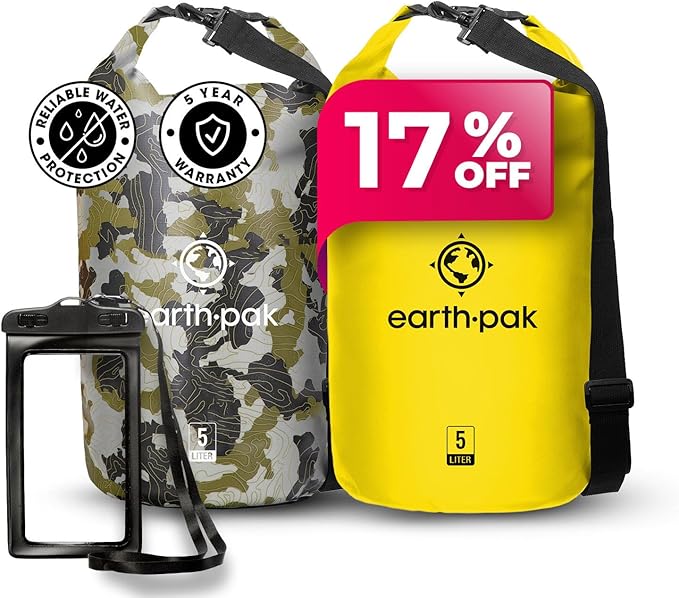 Earth Pak Waterproof Dry Bag Camo 5L &amp Yellow 5L Bag