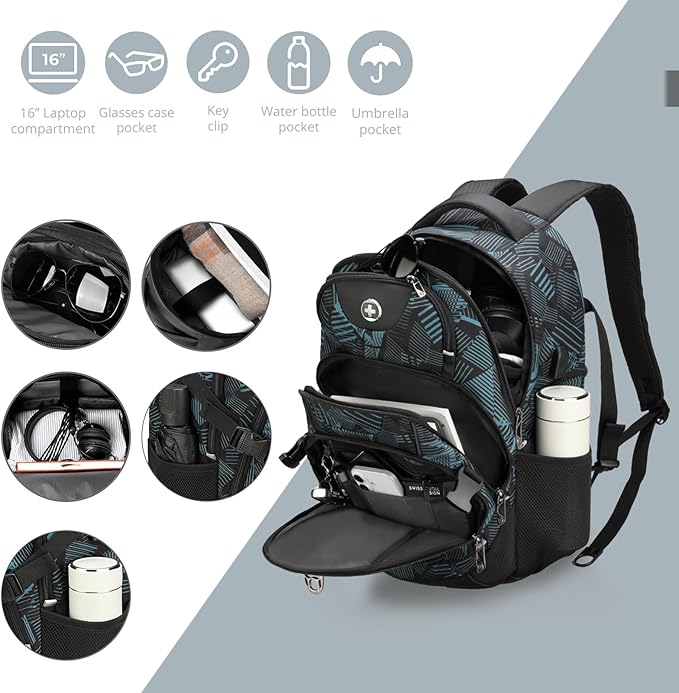 Swissdigital Laptop Backpack with USB Charging Port Travel Backpack Fits 15.6 inches Computer 31L Backpack for Men Dark Green | SD803-96