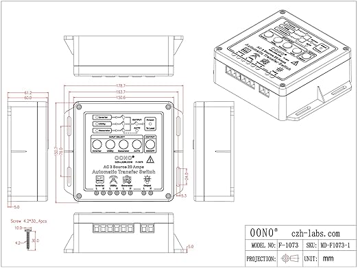 Manual and Automatic Transfer Switch 3 Input 1 Output AC230V 20Amp ATS Auto Transfer Switch. OONO F-1073 (AC230V)