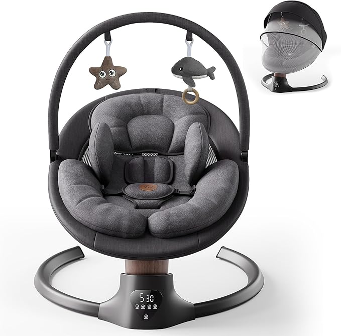Baby Swings for Infants FasonBaby Electric Baby Swing with 10 Preset Melodies 5 Speeds Remote Control and Bluetooth - Portable Infant Swing for Indoor and Outdoor(Black)