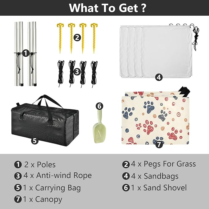 xigua Paw Print Beach Tent Sun Shelter with Carrying Bag - Silver Coated Oxford Fabric Beach Canopy for Beach Camping Fishing - Includes Windproof Ropes Sandbags &amp Stakes