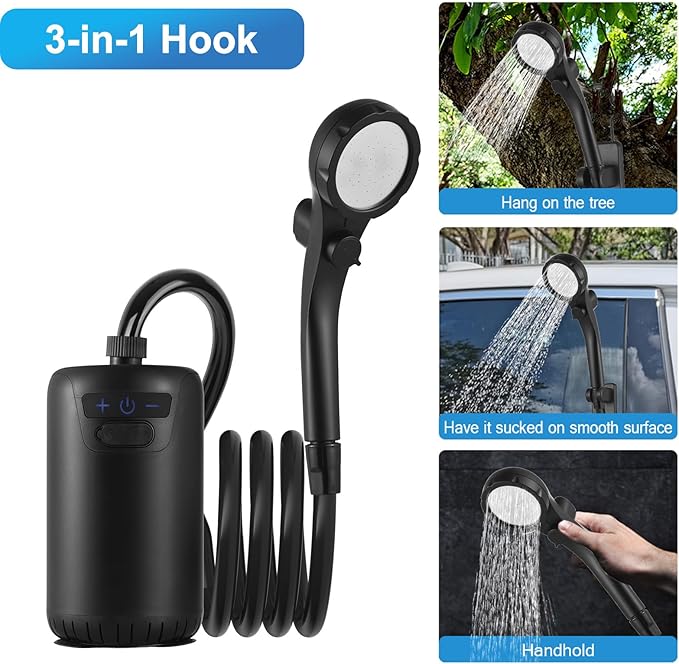 Portable Shower for Camping 8000mAh Rechargeable Camping Shower Electric Showers with Intelligent Digital Display Outdoor Camp Pump Showerhead Nozzle for Hiking