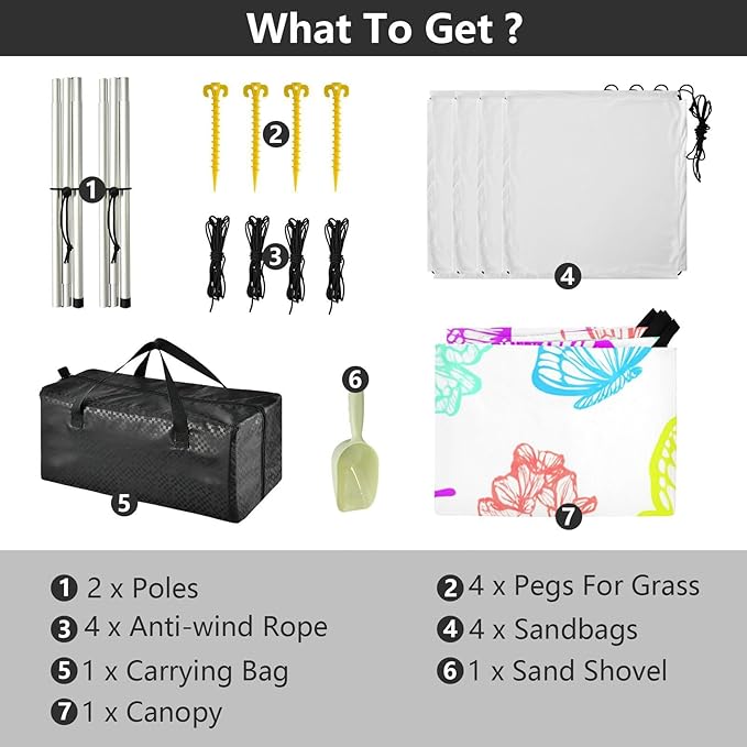 Beach Canopy with Windproof Ropes &amp Sandbags Beach Tent Sun Shade Sun Shelter for Camping Trips Fishing Backyard Fun or Picnics Butterflies