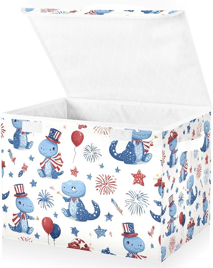 Collapsible Storage Bins with Lids Decorative Fabric Storage Cubes Closet Organizer and Storage Basket Boxes Containers for Clothes Box Chest Folding Rectangle Blue Dinosaurs Stars Ba