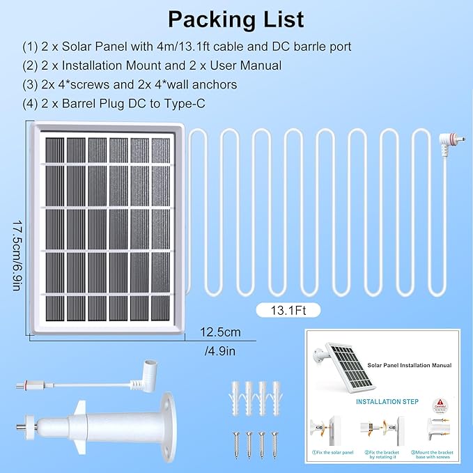 Solar Panel Charger for Ring CameraSpotlight Cam Plus/Pro and Stick Up Cam Battery 6V 3W 13.1Ft Fast Charging Cable