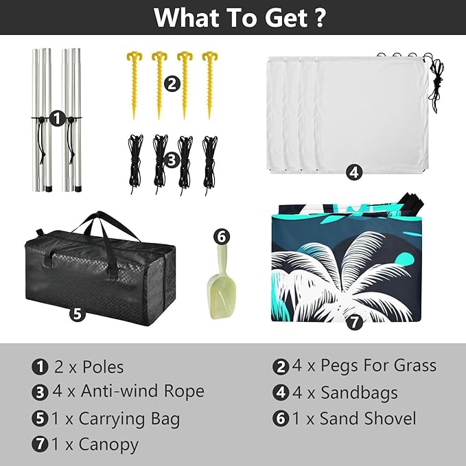 Beach Canopy with Windproof Ropes &amp Sandbags Beach Tent Sun Shade Sun Shelter for Camping Trips Fishing Backyard Fun or Picnics Palm Tree