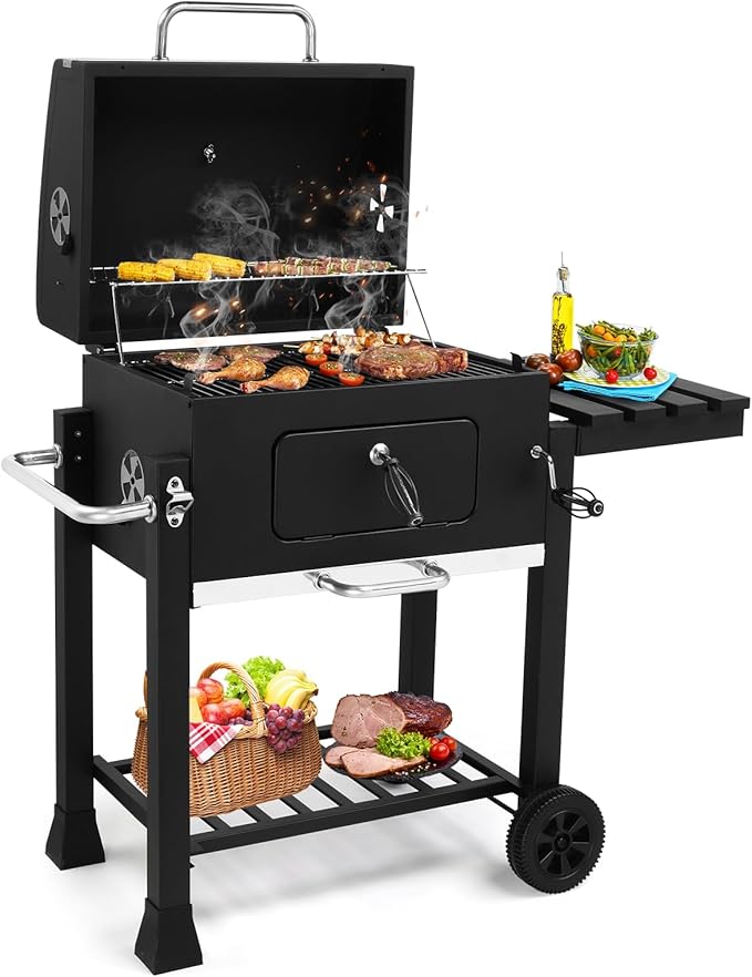 Outvita Large Barrel Charcoal BBQ Grills with 794 SQ.IN. Cooking Area Outdoor Barbecue Grill with Adjustable Charcoal Tray &amp Foldable Side Table for Backyard Patio Picnic