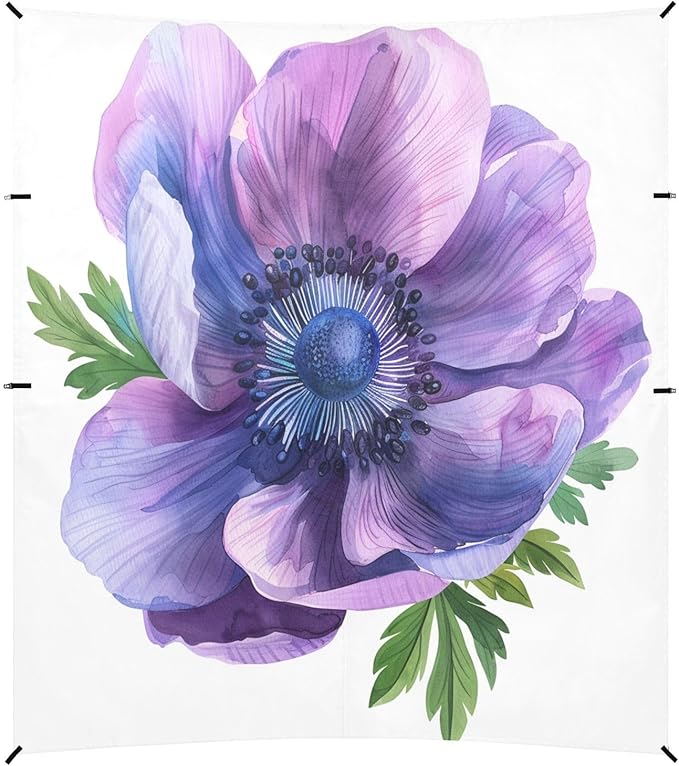 ALAZA Watercolor Anemone Flower Beach Tent Sun Shelter UPF50+ Protection Beach Shade Canopy w/ 4 Sandbags for Outdoor Camping Fishing Backyard Fun Picnic 10x9 ft