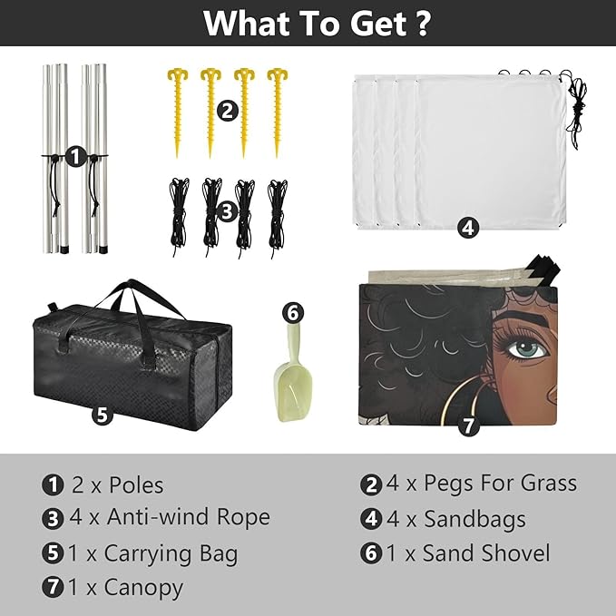 ALAZA Beautiful Black Afro Woman Beach Tent Sun Shelter Portable Canopy Sunshade for Outdoor Camping Picnics Backyard Fun 10x9 ft