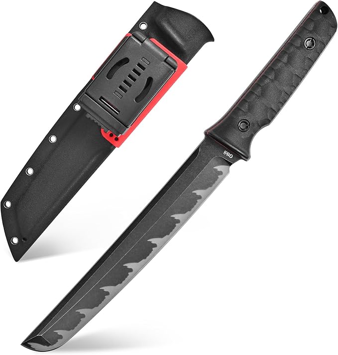 Gtkii GTK6 Fixed Blade Knife AUS-10 Steel Blade Full Tang Nylon Fiberglass Handle EDC Fixed Knifes for Outdoor Camping Adventure (black)