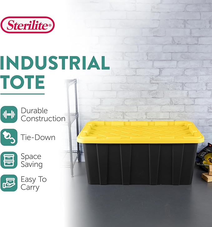 Sterilite 16-Pack Industrial Tote Plastic Storage Container Bins with Lids 38 Gallon - Heavy-Duty Organizing Containers for Closet Bathroom and Office