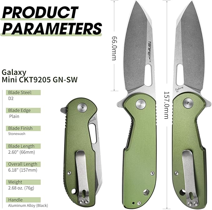 TONIFE Galaxy Mini Folding Knife with D2 Steel Blade and Aluminum Handle EDC Pocket Tool for Camping Hiking and Survival (green)