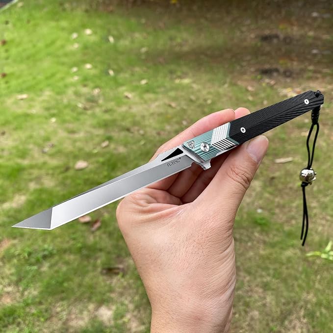 Folding Knife with Clip 14C28N Steel Tanto Blade Non-slip Titanium Alloy Handle Lightweight EDC Gentleman's Pocket Knife with Sheath for Belt