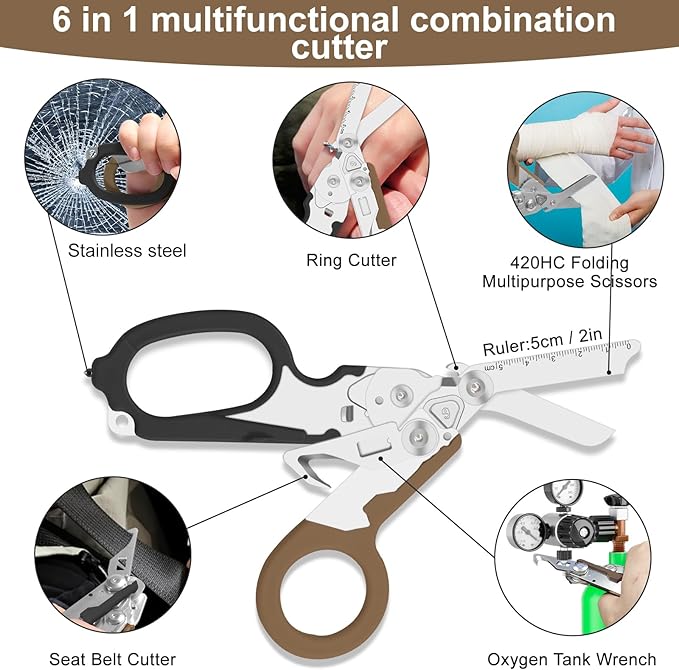 6in1 trauma shears - emergency responders outdoor emergencies scissor medical staff and outdoor camping scissors ttrauma scissors(black brown)
