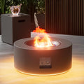 30 Round Propane Fire Pit Table - 50K BTU with Lid Rocks Tank Storage and Cover - Round Gas Fire Pits for Outside Patio - Outdoor Table with Firepit (Grey/Golden Light 30 Round)