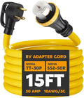 15ft 30 Amp to 50 Amp RV Locking Adapter Cord Compatible with Nema TT-30P Male to SS2-50R Locking Female Power Dog Bone Plug for RV Trailer Camper STW 10 Awg/3c