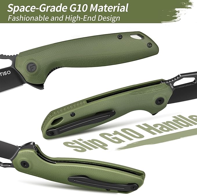 FINTISO Pocket Knife 3.38 Folding Knife Premium 14C28N Blade with G10 Handle Camping Survival Hiking Knife Best Gift for Men Women Atlas Series